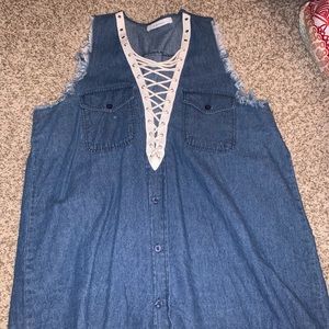 Denim lace up tank